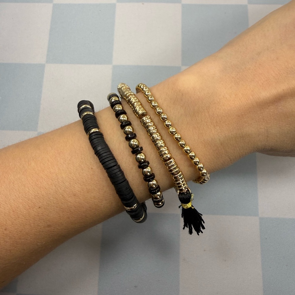 Elegant Black and Gold Beaded Bracelet Set